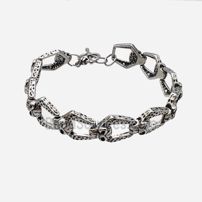 304 Stainless Steel Bracelet Skull Antique Silver