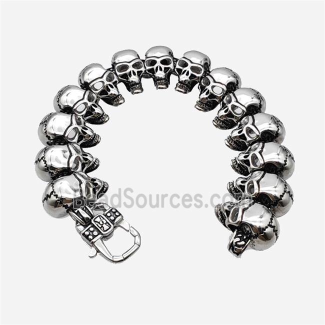 Halloween Skull 304 Stainless Steel Bracelet Antique Silver