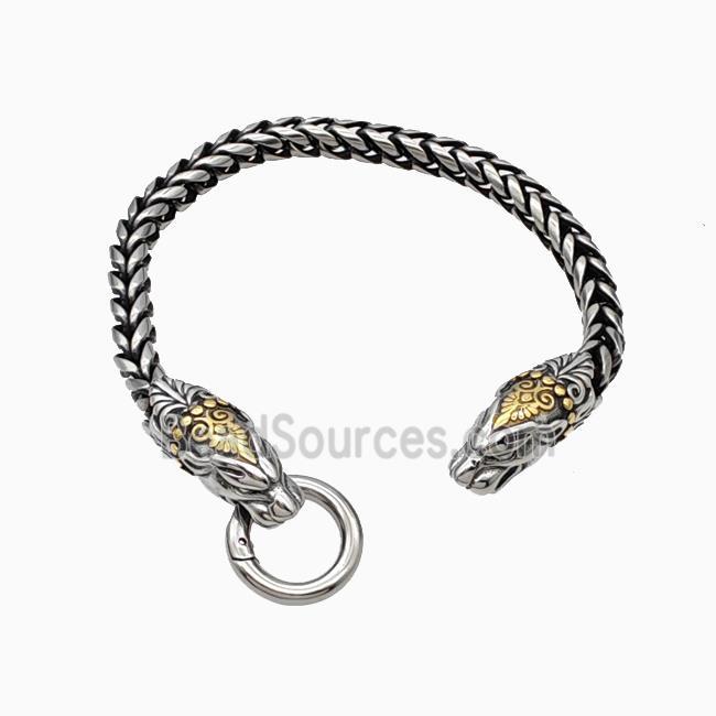 304 Stainless Steel Bracelet Dragon Antique Silver