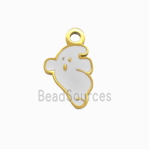 Halloween Ghost Charms 304 Stainless Pendant White Enamel Gold Plated