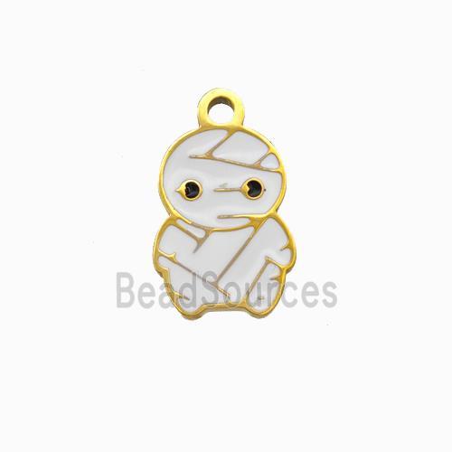 Halloween Clown Charms 304 Stainless Pendant White Enamel Gold Plated