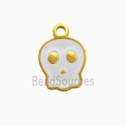 Halloween Skull Charms 304 Stainless Pendant White Enamel Gold Plated