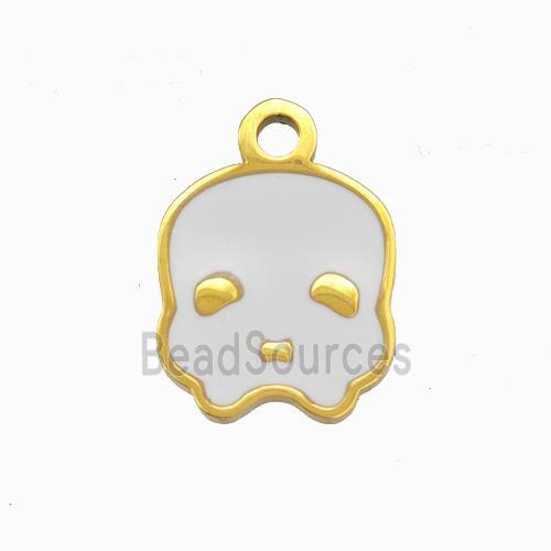 Halloween Skull Bones Charms 304 Stainless Pendant White Enamel Gold Plated