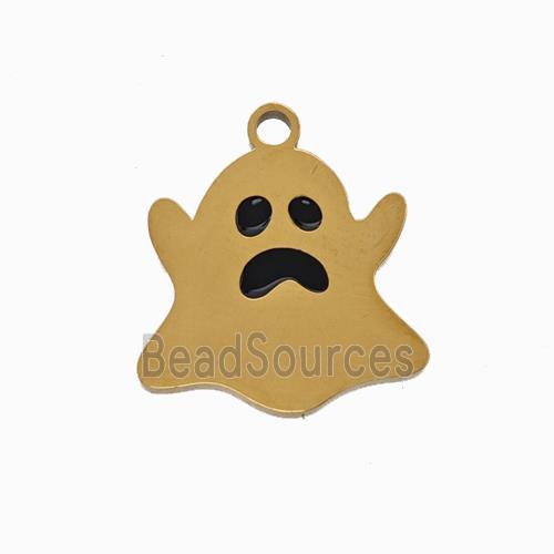 Halloween Ghost Charms 304 Stainless Pendant Black Enamel Gold Plated