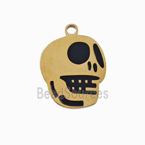 Halloween Skull Bones Charms 304 Stainless Pendant Black Enamel Gold Plated