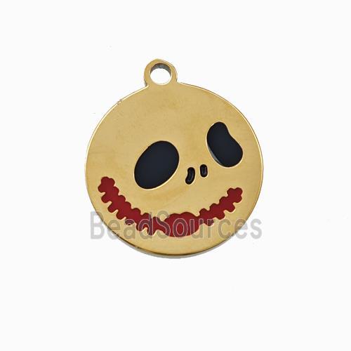 Halloween Mask Charms 304 Stainless Pendant Black Enamel Gold Plated