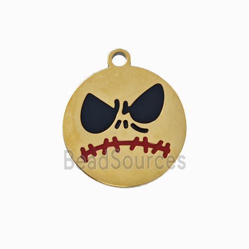 Halloween Mask Charms 304 Stainless Pendant Black Enamel Gold Plated