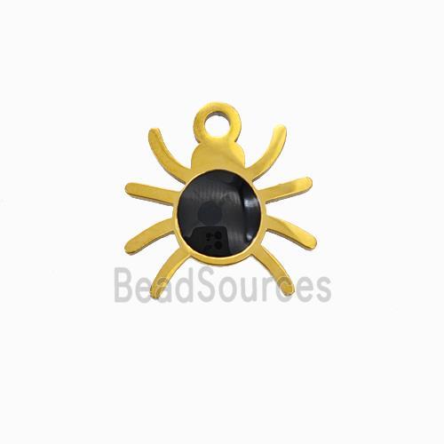 Halloween Spider Charms 304 Stainless Pendant Black Enamel Gold Plated