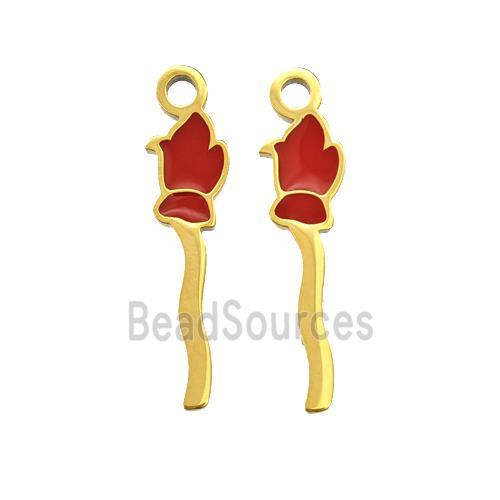 Halloween Broom Charms 304 Stainless Pendant Red Enamel Gold Plated