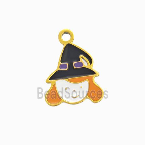 Halloween Witch Charms 304 Stainless Pendant Multicolor Enamel Gold Plated