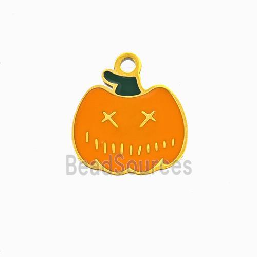 Halloween Pumpkin Charms 304 Stainless Pendant Orange Enamel Gold Plated