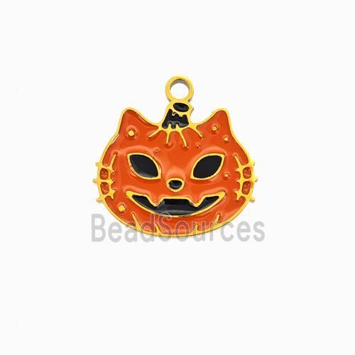 Halloween Cat Charms 304 Stainless Pendant Red Enamel Gold Plated