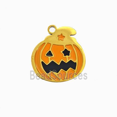 Halloween Pumpkin Charms 304 Stainless Pendant Orange Enamel Gold Plated