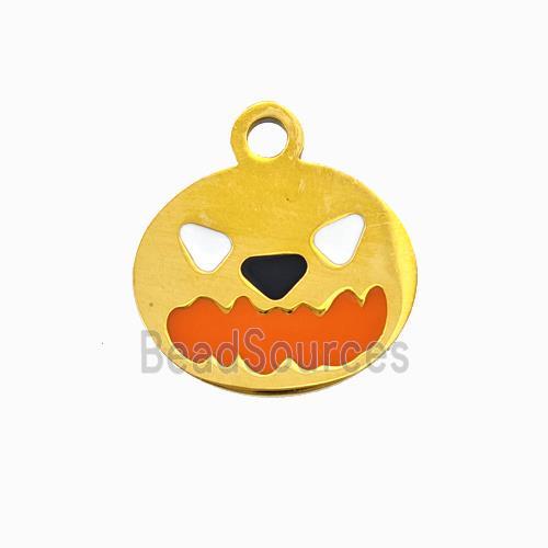 Halloween Mask Charms 304 Stainless Pendant Orange Enamel Gold Plated