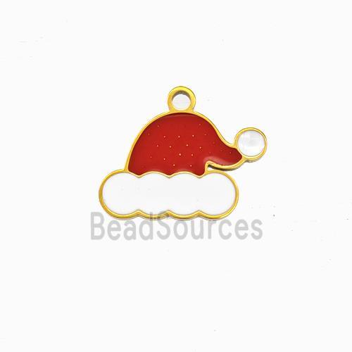 Christmas Hat Charms 304 Stainless Steel Pendant Red White Enamel Gold Plated