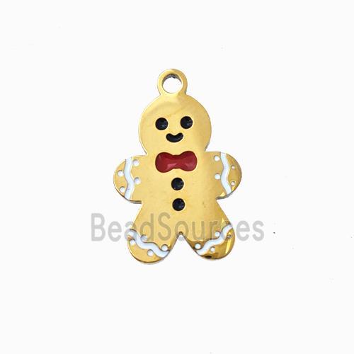 Christmas Snowman Charms 304 Stainless Steel Pendant Enamel Gold Plated