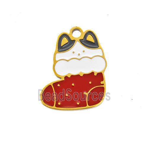 Christmas Stocking Charms 304 Stainless Steel Pendant Enamel Gold Plated