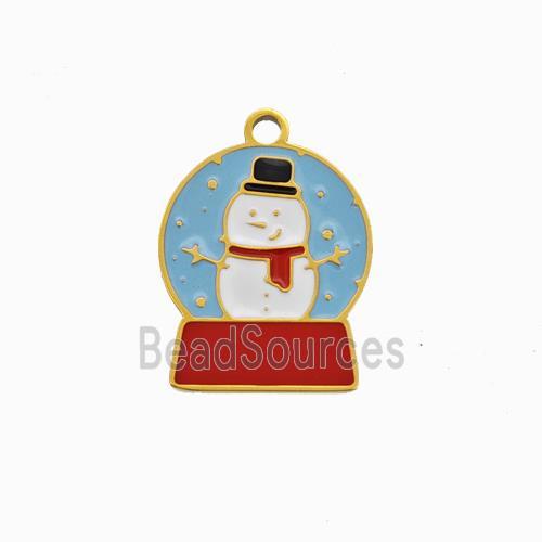 Christmas Snowman Charms 304 Stainless Steel Pendant Enamel Gold Plated