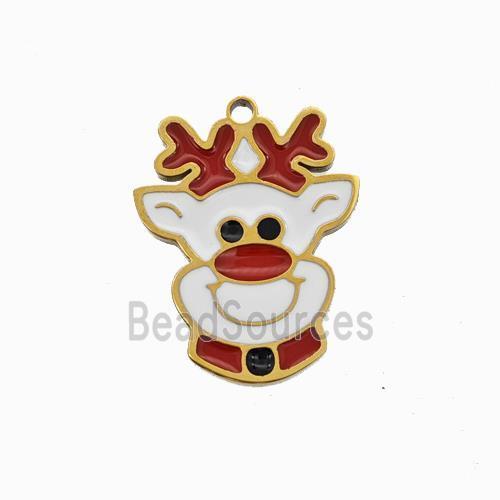 Christmas Reindeer Charms 304 Stainless Steel Pendant Enamel Gold Plated