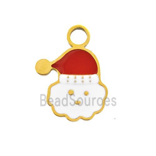 Christmas Santa Claus Charms 304 Stainless Steel Pendant Enamel Gold Plated