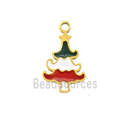 Christmas Tree Charms 304 Stainless Steel Pendant Enamel Gold Plated