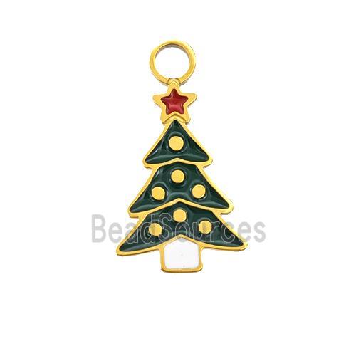 Christmas Tree Charms 304 Stainless Steel Pendant Enamel Gold Plated