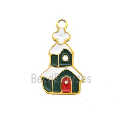 Christmas House Charms 304 Stainless Steel Pendant Enamel Gold Plated