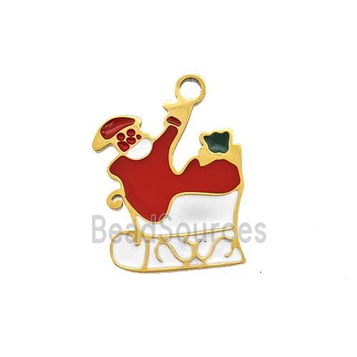 Christmas Santa Claus Charms 304 Stainless Steel Pendant Enamel Gold Plated