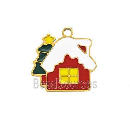 Christmas House Charms 304 Stainless Steel Pendant Enamel Gold Plated