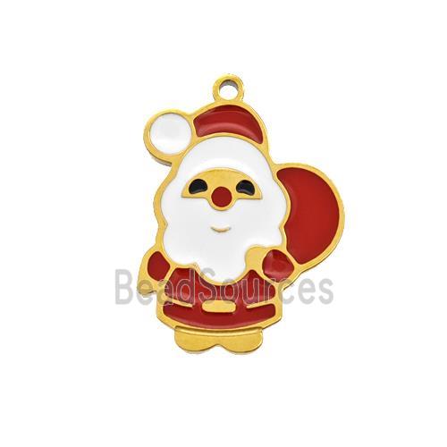 Christmas Santa Claus Charms 304 Stainless Steel Pendant Enamel Gold Plated