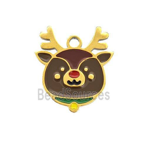 Christmas Reindeer Charms 304 Stainless Steel Pig Pendant Enamel Gold Plated