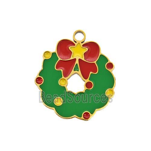 Christmas Wreath Charms 304 Stainless Steel Pendant Enamel Gold Plated