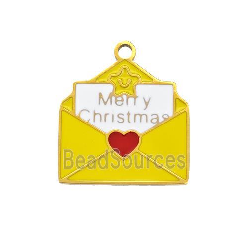 Christmas Envelop Charms 304 Stainless Steel Pendant Enamel Merry Christmas Gold Plated