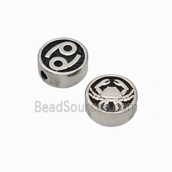 Stainless Steel Coin Beads Zodiac Cancer Antique Silver