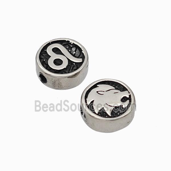 Stainless Steel Coin Beads Zodiac Leo Antique Silver