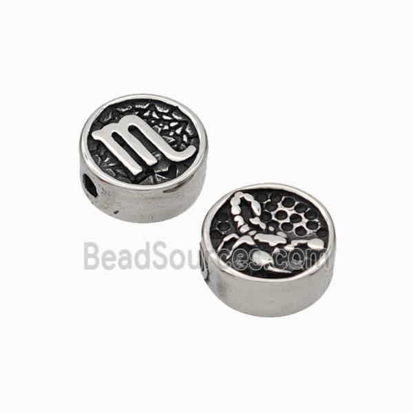 Stainless Steel Coin Beads Zodiac Scorpio Antique Silver