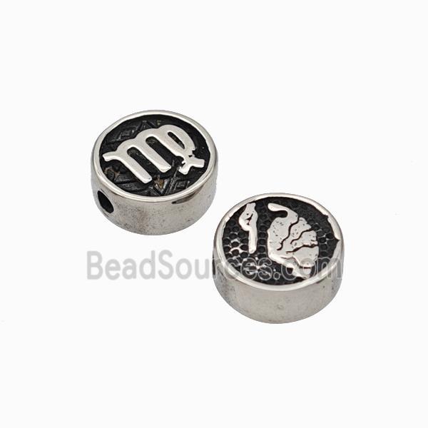 Stainless Steel Coin Beads Zodiac Virgo Antique Silver