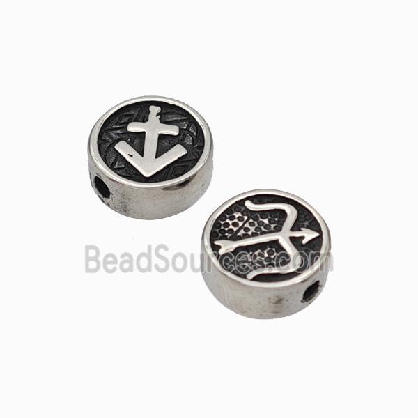 Stainless Steel Coin Beads Zodiac Sagittarius Antique Silver