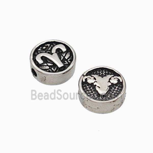 Stainless Steel Coin Beads Zodiac Aries Antique Silver