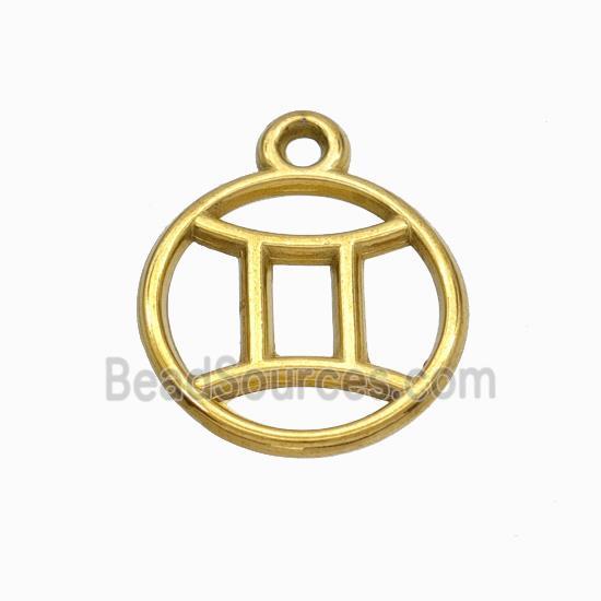 Stainless Steel Symbol Pendant Zodiac Gemini Gold Plated