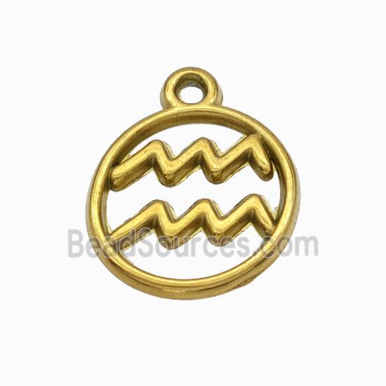 Stainless Steel Symbol Pendant Zodiac Aquarius Gold Plated