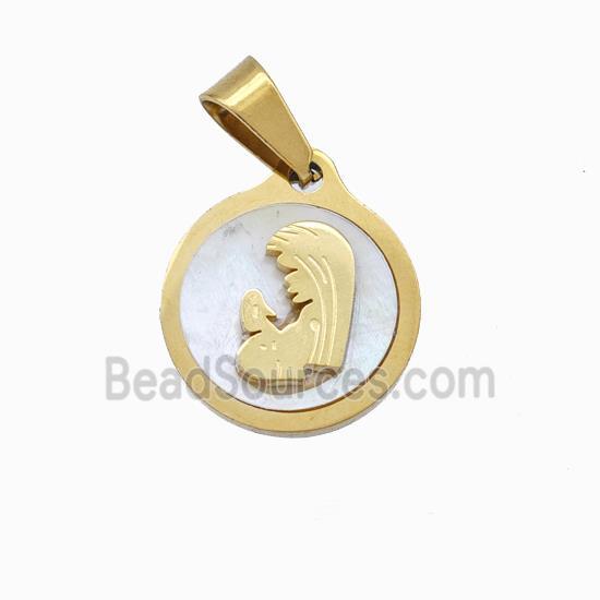 Virgin Mary Charms Stainless Steel Pendant Pave Shell Gold Plated