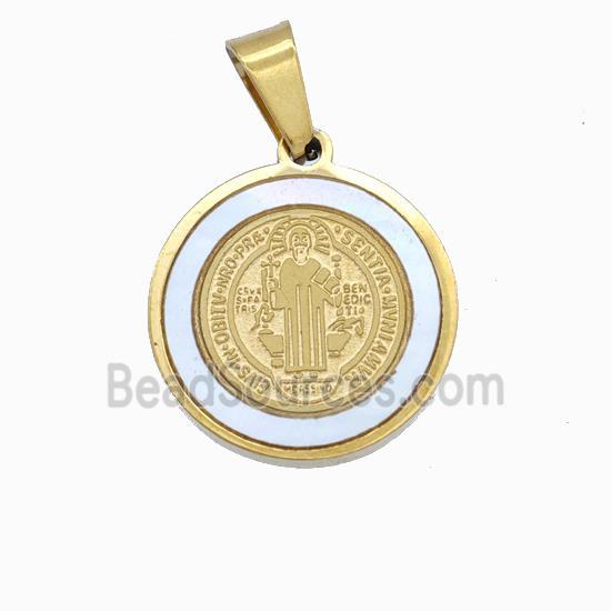 Jesus Charms Stainless Steel Circle Pendant Pave Shell Gold Plated