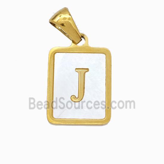 Stainless Steel Rectangle Pendant Pave Shell Letter-J Gold Plated