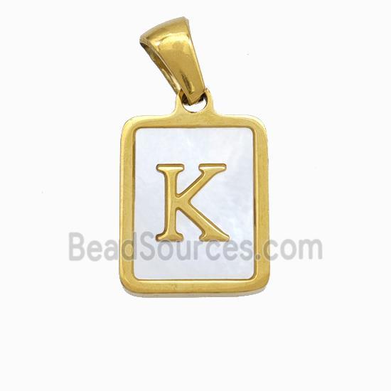 Stainless Steel Rectangle Pendant Pave Shell Letter-K Gold Plated