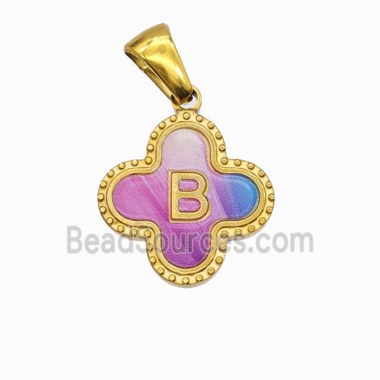 Stainless Steel Clover Pendant Letter-B Painted Gold Plated