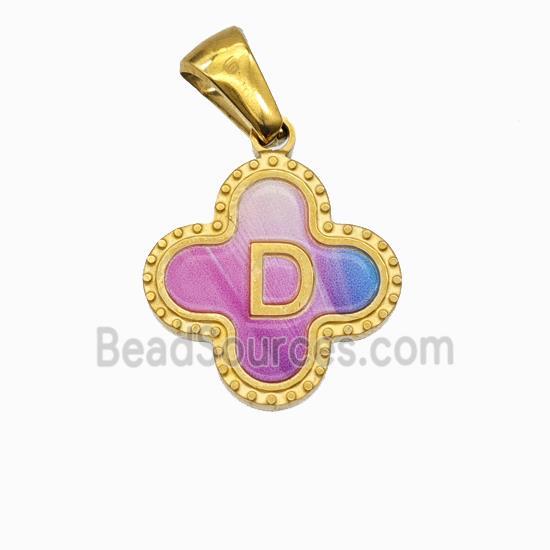 Stainless Steel Clover Pendant Letter-D Painted Gold Plated