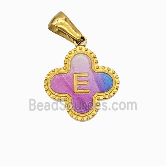 Stainless Steel Clover Pendant Letter-E Painted Gold Plated