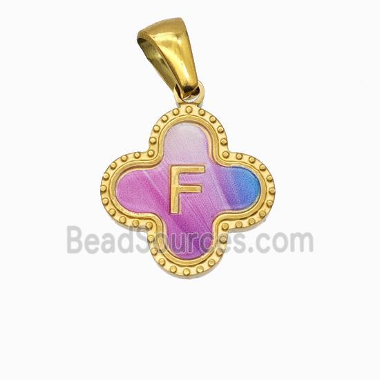 Stainless Steel Clover Pendant Letter-F Painted Gold Plated