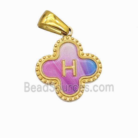 Stainless Steel Clover Pendant Letter-H Painted Gold Plated